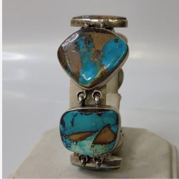 Navajo Jewelry - Vintage sterling silver turquoise Joe Picasso Jr Bracelet signed